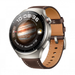 Huawei Watch 4 Pro Titanium Case with Dark Brown Leather Strap