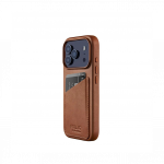 Kaitse&uuml;mbris kaarditaskuga Apple iPhone 17 Pro, pruun, naturaalsest nahast, MagSafe &uuml;hilduv, Mujjo