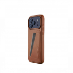 Kaitse&uuml;mbris kaarditaskuga Apple iPhone 17 Pro Max, pruun, naturaalsest nahast, MagSafe &uuml;hilduv, Mujjo
