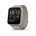 Garmin Venu X1 Soft Gold Titanium Caseback and French Gray ComfortFit Nylon Band