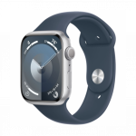 Apple Watch Series 9 GPS 45mm Silver Aluminum Case with Storm Blue Sport Band M/L