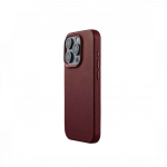 Kaitse&uuml;mbris Apple iPhone 15 Pro, tumepunane, MagSafe, naturaalsest nahast, Mujjo