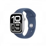 Apple Watch Series 10 GPS + Cellular 46mm Silver Aluminum Case with Denim Sport Band- S/M