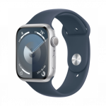 Apple Watch Series 9 GPS 45mm Silver Aluminum Case with Storm Blue Sport Band S/M