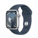 Apple Watch Series 9 GPS 41mm Silver Aluminum Case with Storm Blue Sport Band M/L