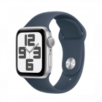 Apple Watch SE (2023) GPS + Cellular 40mm Silver Aluminum Case with Storm Blue Sport Band M/L