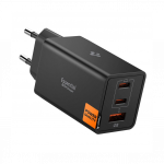 Toalaadija adapter Essential 67W, 2x USB-C + 1x USB-A juhtmele, must, GaN-Pro kiirlaadimine, EE673EU, Spigen