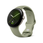 Google Pixel Watch 5 45mm Satin Pyrite Aluminum Case Olive Active Band