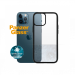 Kaitse&uuml;mbris ClearCase, Apple iPhone 12 Pro Max, klaasist tagak&uuml;ljega, l&auml;bipaistev musta &auml;&auml;rega, PanzerGlass