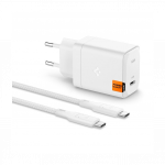 Toalaadija ArcStation Pro 65W (adapter USB-C + punutud USB-C kaabel 2m), valge, GaN 651, PE2201EU, Spigen