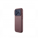 Kaitse&uuml;mbris Apple iPhone 17 Pro, tumepunane, naturaalsest nahast, MagSafe &uuml;hilduv, Mujjo