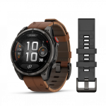Garmin fenix 8 Pro 51mm Amoled Sapphire Carbon Grey DLC Titanium with Chestnut Leather Band