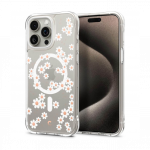 Kaitse&uuml;mbris Cyrill Cecile Mag, Apple iPhone 15 Pro, l&auml;bipaistev valge lilleline, MagSafe, Spigen