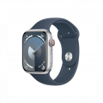 Apple Watch Series 9 GPS + Cellular 45mm Silver Aluminum Case with Storm Blue Sport Band S/M