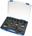 HSS-BI-METAL HOLESAWS IN PLASTIC-BOX 14 PCS. 19 - 76 MM + AS 11 + AS 33 RLS14 ALLROUND BOHRCRAFT