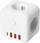 HARUPESA 3 PESA+3 USB-A+1 USB-C. MAANDUSEGA L&Uuml;LITIGA VALGE 16A KOBI