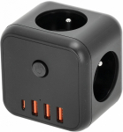 HARUPESA 3 PESA+3 USB-A+1 USB-C. MAANDUSEGA L&Uuml;LITIGA MUST 16A KOBI