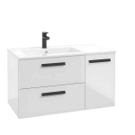 Valamukapp FARO D90 pesukorviga, vasakpoolsele valamule, valge k&otilde;rgl&auml;ige, 90 cm, seinale kinnitatav