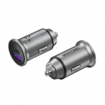 Vention kahe pordiga USB A+A(30+30) autolaadija, hall, miniatuurne, alumiiniumsulamist