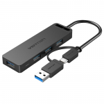 Vention 4-pordiline USB 3.0 jaotur USB-C ja USB 3.0 2-in-1 liidese ning toiteplokiga, 0,15 m, ABS-t&uuml;&uuml;pi