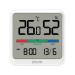 SAVIO juhtmevaba ilmajaam, temperatuuri- ja niiskusandur, sisekasutuseks, LCD-ekraan, kell, kuup&auml;ev, magnetiga k&auml;epide, CT-01/W valge