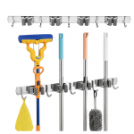 Maclean Wall-Mounted Organizer for Garden Tools and Mops, Steel, with Hooks, Max. Load 20 kg, Width 49 cm, MC-184
