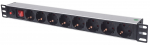 Intellinet 19" 1U rackmount 8-suunaline pikendusjuhe - Saksa t&uuml;&uuml;pi, sisse/v&auml;lja l&uuml;liti ja &uuml;lekoormuskaitsega, 3m toitejuhe (Euro 2-pin pistik)