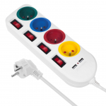 Macleani pikendusjuhe, pikendusjuhe 4 pistikupesaga + 2xUSB, l&uuml;lititega, 250VAC/10A, 2.1A 5V, 1.5m, valge, MCE229 W