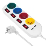 Macleani pikendusjuhe, pikendusjuhe 4 pistikupesaga + 2xUSB, l&uuml;lititega, 250VAC/10A, 2.1A 5V, 1.5m, valge, MCE229 W