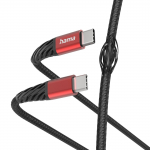 Hama 00201542 Extreme laadimiskaabel, USB-C - USB-C 1.5m nailon must/punane