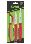 KOHE 3-piece knife set with peeler, assorted colours