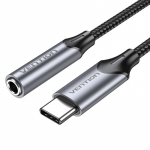 Vention USB-C isas-3,5 mm k&otilde;rvaklapipesa DAC-adapteriga 0,1 m hall alumiiniumsulamist t&uuml;&uuml;p