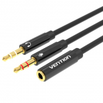 Vention 2 * 3,5 mm isas - 4-pooluseline 3,5 mm emane audiokaabel 0,3 m must ABS-t&uuml;&uuml;pi