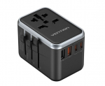 Uniwersalny adapter podr&oacute;żny z ładowarką Vention 65W GaN 2x USB-A 2x USB-C czarny