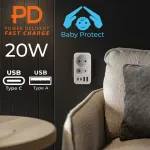 Vooluv&otilde;rgust pesa x2 + 4xUSB Maclean, jaotur 2 pesaga, 2xUSB A, 2xUSB C PD 20W, 1x16A + 1x6A, MCE249 F/W