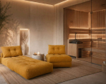 WOBA honey-coloured pouffe-mattress