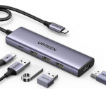Ugreen 15596 s&uuml;learvuti dokk/pordi replikaator Juhtmega USB 3.2 Gen 1 (3.1 Gen 1) Type-A + Type-C alumiiniumist