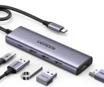Ugreen 15596 s&uuml;learvuti dokk/pordi replikaator Juhtmega USB 3.2 Gen 1 (3.1 Gen 1) Type-A + Type-C alumiiniumist