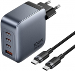 Ładowarka Vention 100W GaN 1x USB-A 3x USB-C + kaabel USB-C kuni USB-C 1m