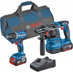Bosch combination set cordless drill/screwdriver GSR 18V-45 + cordless hammer drill GBH 18V-22 (blue, 2x Li-ion battery 4.0Ah, tool bag)