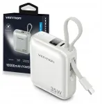 Powerbank Vention 10000mAh 35W PD z wbudowanym kaabel USB-C beżowy