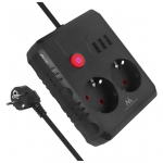 Macleani pikendusjuhe, pikendusjuhe 2 pistikupesa + 3xUSB, 110-240V AC 50/60Hz, 2.1A max 2500W, 1.5m, must, MCE387 B