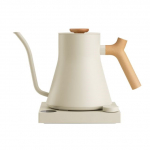 Fellow Stagg EKG PRO 900ml electric kettle in sesame beige with a wooden handle