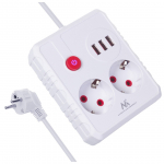 Macleani pikendusjuhe, pikendusjuhe 2 pistikupesa + 3xUSB, 110-240V AC 50/60Hz, 2.1A max 2500W, 3 m, valge, MCE388 W