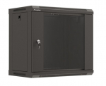 Szafa instalacyjna rack wisząca 19" 540x350 czarna drzwi przeszklone ( flat pack)