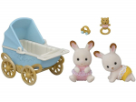 Epoch Sylvanian Families - Chocolate bunny twins with stroller