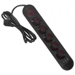 Macleani pikendusjuhe, 5 pesaga pikenduskaabel + 3xUSB, 110-240V AC 50/60Hz, 2.1A max 2500W, 1.5m, must, MCE395 B