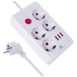 Macleani pikendusjuhe, 4-pesaga pikenduskaabel + 3xUSB, 110-240V AC 50/60Hz, 2.1A max 2500W, 1.5m, valge, MCE392 W