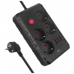 Macleani pikendusjuhe, 4-pesaga pikenduskaabel + 3xUSB, 110-240V AC 50/60Hz, 2.1A max 2500W, 1.5m, must, MCE392 B