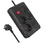 Macleani pikendusjuhe, 4-pesaga pikenduskaabel + 3xUSB, 110-240V AC 50/60Hz, 2.1A max 2500W, 1.5m, must, MCE392 B